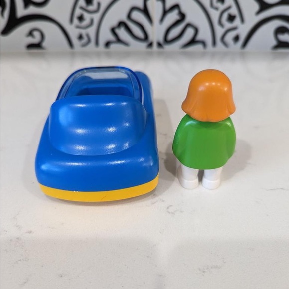 PLAYMOBIL 1.2.3 6758 MOM AND BLUE AND YELLOW CAR WITH HEAD LIGHT EYES - Picture 2 of 5